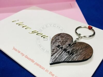 I Love you Card with Wooden Heart Name Keyring