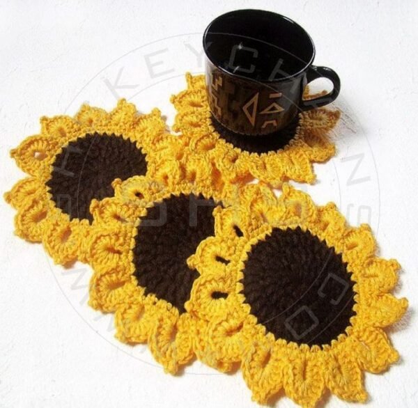 Crochet Coasters - Handmade Sunflower Shaped