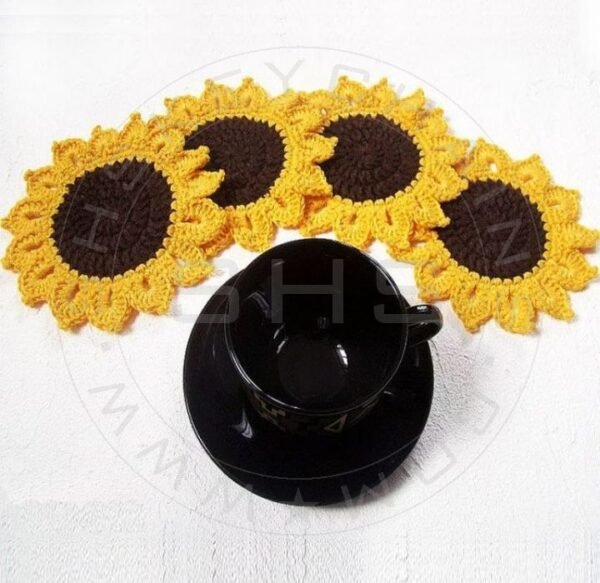 Crochet Coasters - Handmade Sunflower Shaped - Image 2