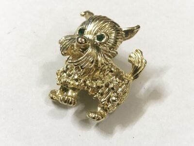 Shih Tzu Dog Brooch, Gold Finish