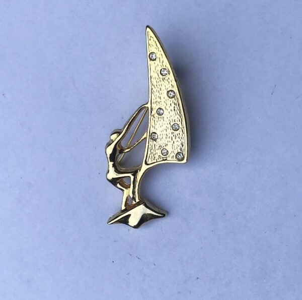 Wind Surfing Brooch, Golden Finish with Beads - Image 5