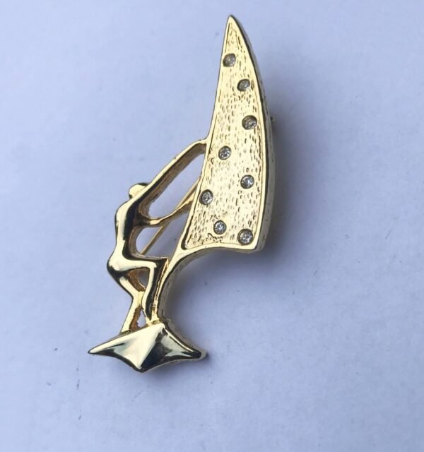 Wind Surfing Brooch, Golden Finish with Beads
