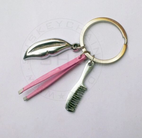 Beautician Charms Keychain - Lips-Tweezers-Comb
