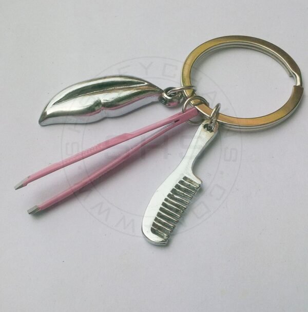 Beautician Charms Keychain - Lips-Tweezers-Comb - Image 3