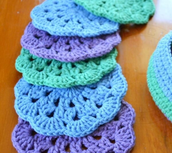 Crochet Coasters Set with Holding Basket