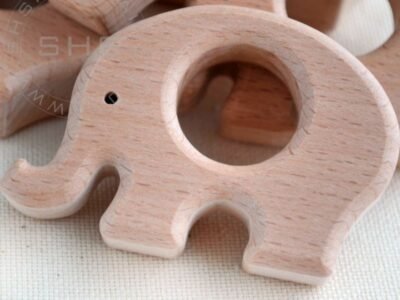 Elephant Shaped Beech Wood Baby Teether