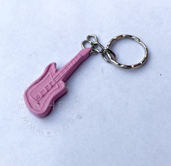 Guitar Shaped keychain, Silver Finish - Image 2