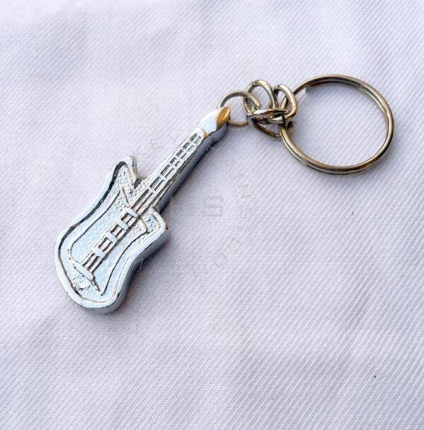 Guitar Shaped keychain, Silver Finish
