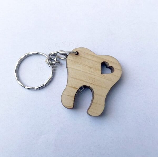 Laser Cut Wooden Cute Tooth with Heart keyring