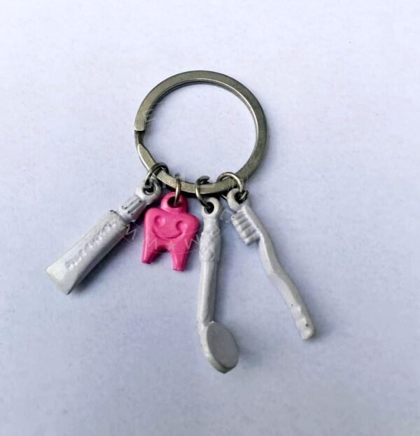Pink tooth with Brush, Paste and Mirror Charms keychain - Image 4
