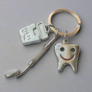 Smiley Tooth–Mirror–Floss 3-in-1 Dental Combo Keychain