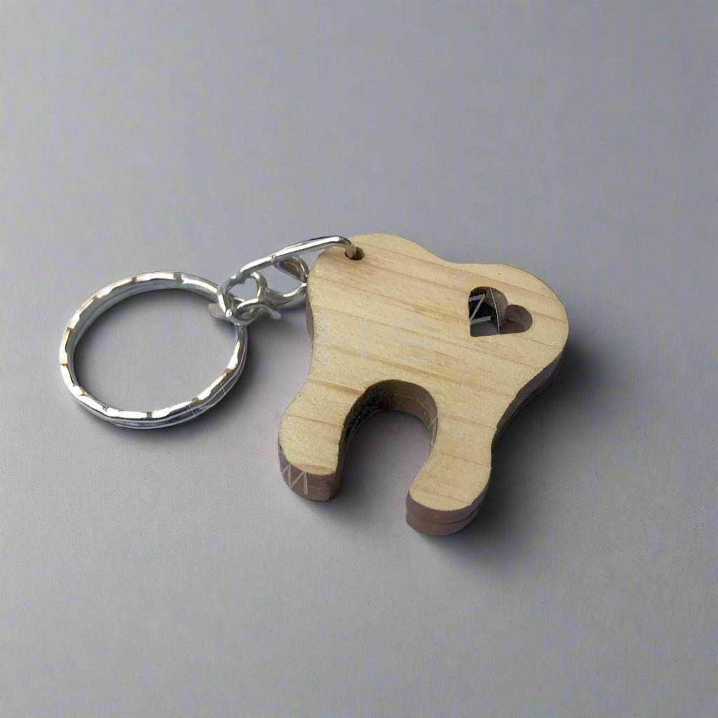 Laser-Cut-Wooden-Tooth-and-Heart-key-ring - AM Surgicals | Dental Instruments