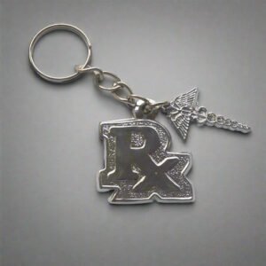 RX Medical Keychain with Caduceus Symbol Charm