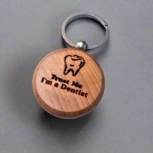 Round Wooden Laser Engraved Dentist Keychain