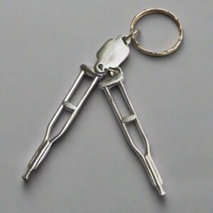 Miniature Crutches Shaped Keychain (Pair, Silver Plated)