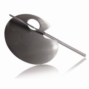 Professional Stainless Steel Oval Makeup Mixing Palette with Spatula – Salon Grade
