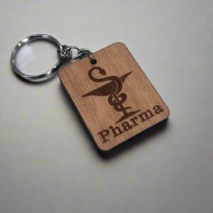 Laser Engraved Pharma Logo Wooden Keychain