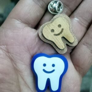 Cute Smiling Tooth Lapel Pin – Acrylic & Wooden Dental Badge
