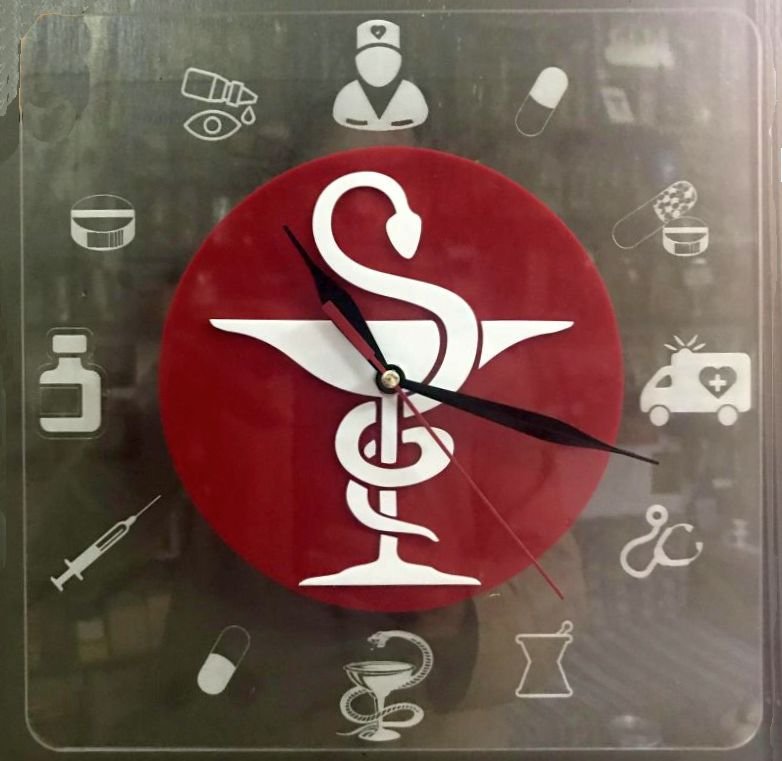 Medical Symbol Square Acrylic Wall Clock - AM Surgicals | Dental Instruments