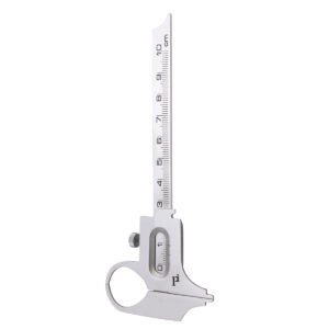 Mini stainless-steel caliper with a 0–10 cm ruler and circular grip for measuring small dimensions.