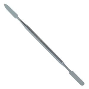 Long, double-ended spatula-style instrument with flat blade ends on both ends