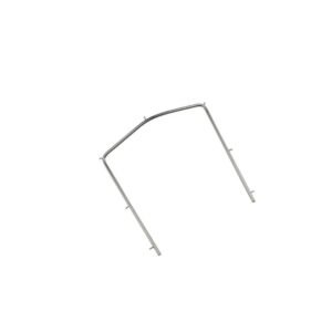 Metal arched frame with two legs and mounting pegs, likely a structural support component or frame piece for assembly.