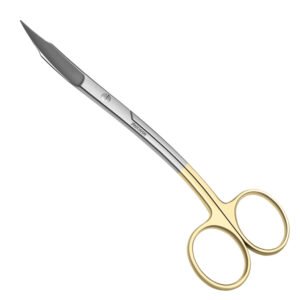 Curved manicure scissors with gold-tone handles for precise trimming of nails and cuticles.