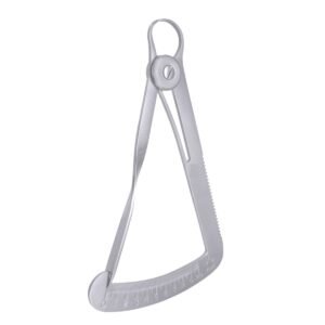 Metal caliper gauge with curved bottom scale and locking screw for precise measurements