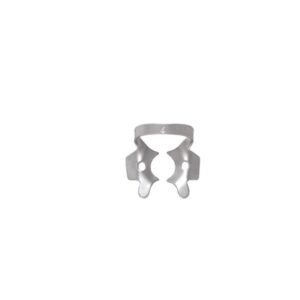 Metal orthodontic appliance (Nance-type) featuring a curved palate band and two side wing clasps.