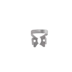 Small metal spring clip with two jagged jaw halves and a curved top band marked '13A'
