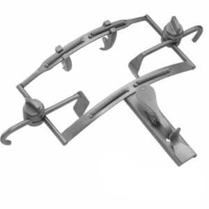 Metal orthopedic traction frame with adjustable hooks and clamps used to position or align limbs during treatment
